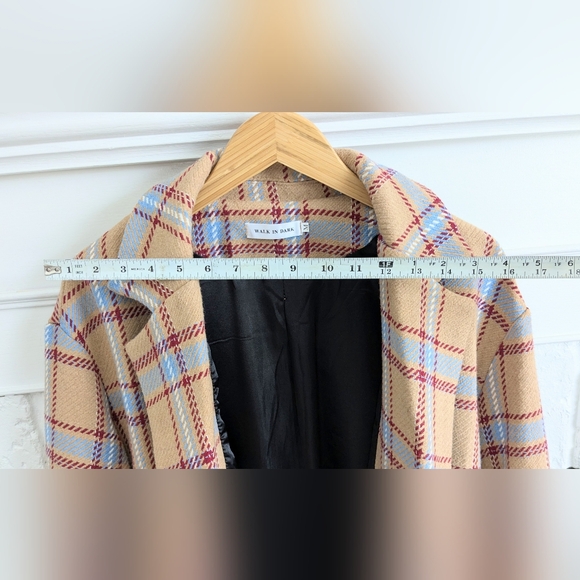 Walk In Dark Plaid COTTON Blend Long Oversized Coat Double Breasted Size M - Picture 5 of 7